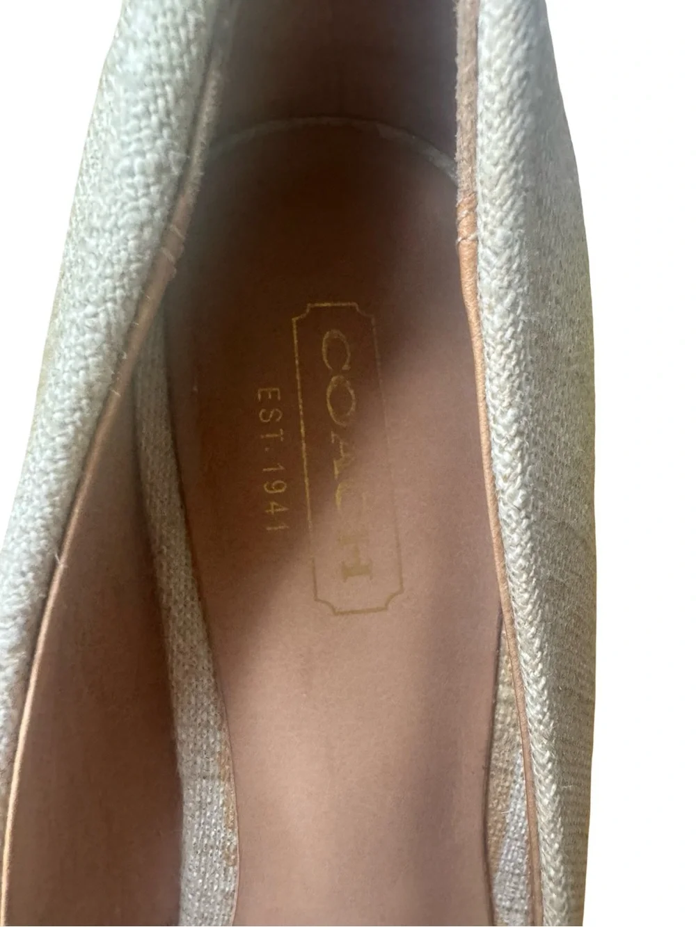 VTG y2K COACH Milan Beige Espadrille Wedge Platform Heels Peep Toes Shoes Size 6